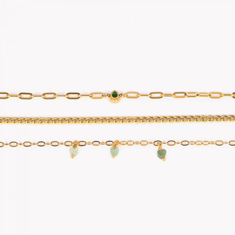 Conjunto pulseiras em aço oval verde